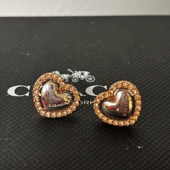 Coach Heart-Shaped Silver and Rose Gold Earrings - Picture 6 of 6